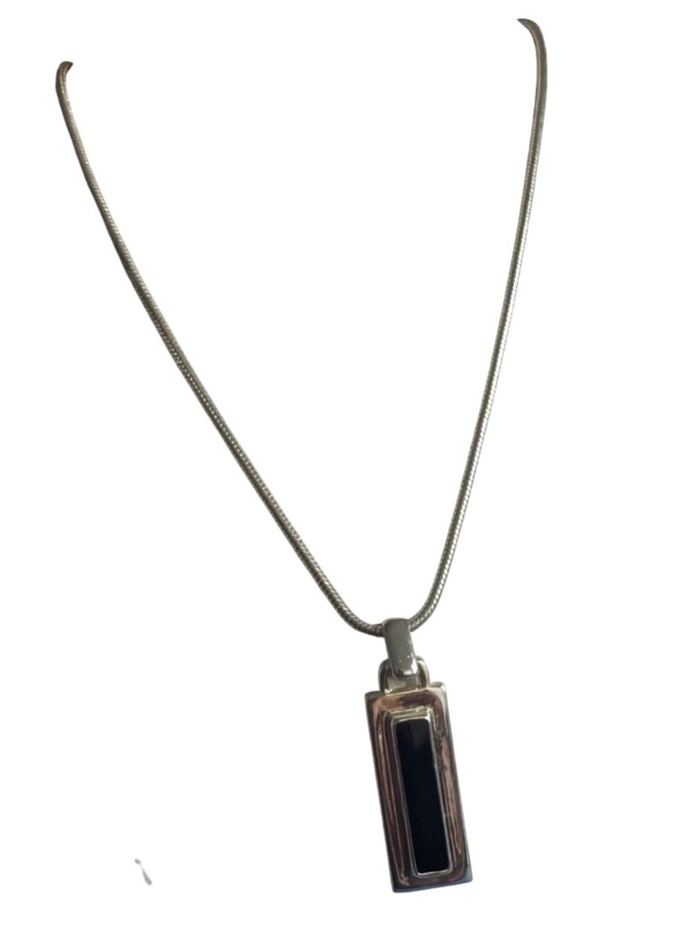 Vintage Avon Silver Tone Snake Chain Pendant Necklace Black Enamel Estate 18"